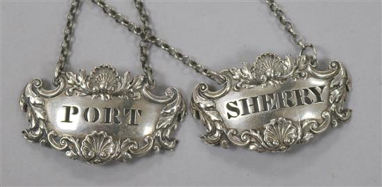 A pair of William IV silver wine labels, Port & Sherry